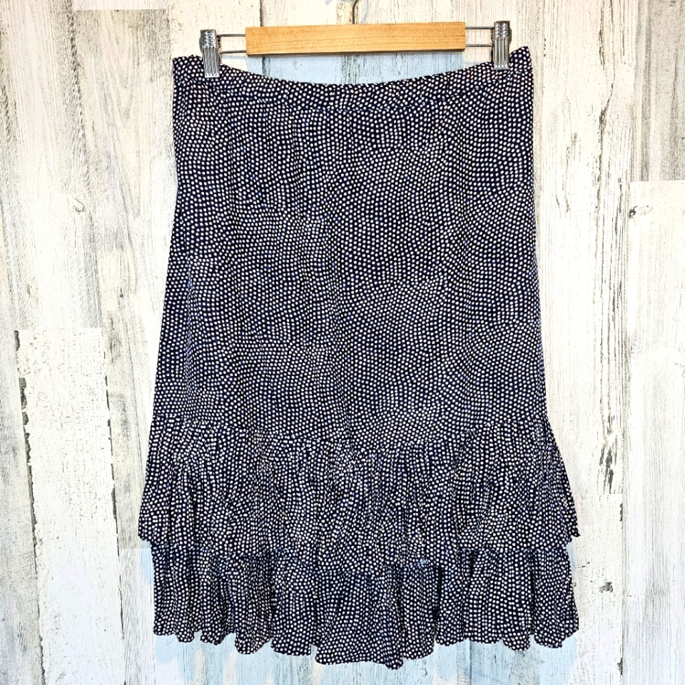 Maggy London by Jeannene Booher Vintage Polka Dot 100% Silk Skirt Size 14 Navy